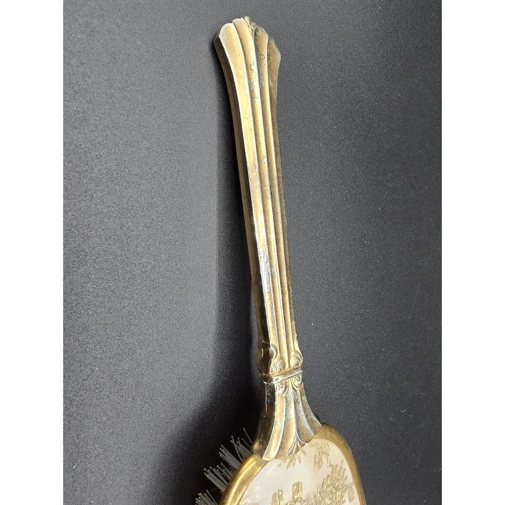 Vanity Vtg Antique Nylon Hair‎ Brush Gold Brass Tone USA